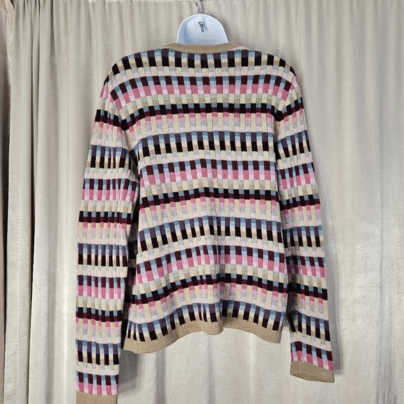 NWOT Talbots tan red pink blue purple cotton cardigan sweater Womens Large - Picture 8 of 9